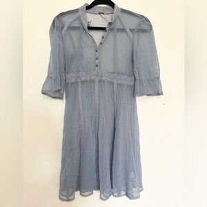 FREE PEOPLE Periwinkle Blue Bittersweet Lace Bishop Sleeve Mini Dress sheer SP